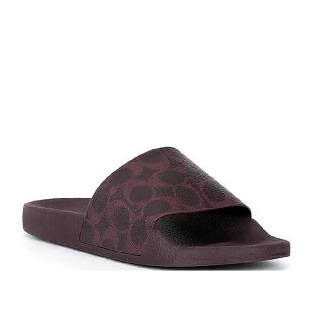 NWOT Coach Udele Logo Print Canvas Pool Slide Sandals Black Currant Women's 7